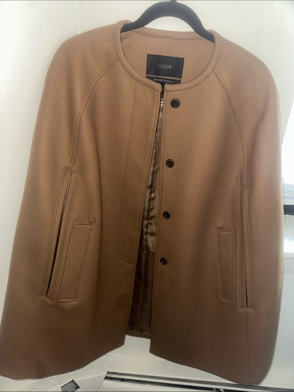 J. Crew Women's Camel Round-Neck Wool Blend Cape Coat